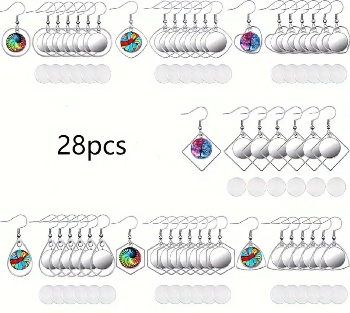 28-piece Stainless Steel Earring Border Kit with 12mm Glass Cabochons