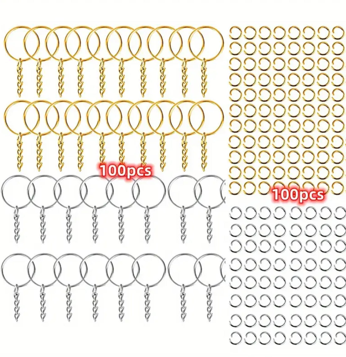 200pcs Silvery & Golden DIY Metal Keychains set: