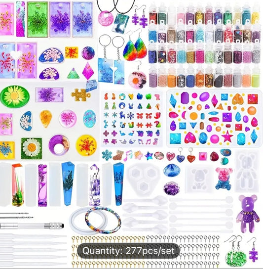 277-piece resin jewellery & glitter mold kit