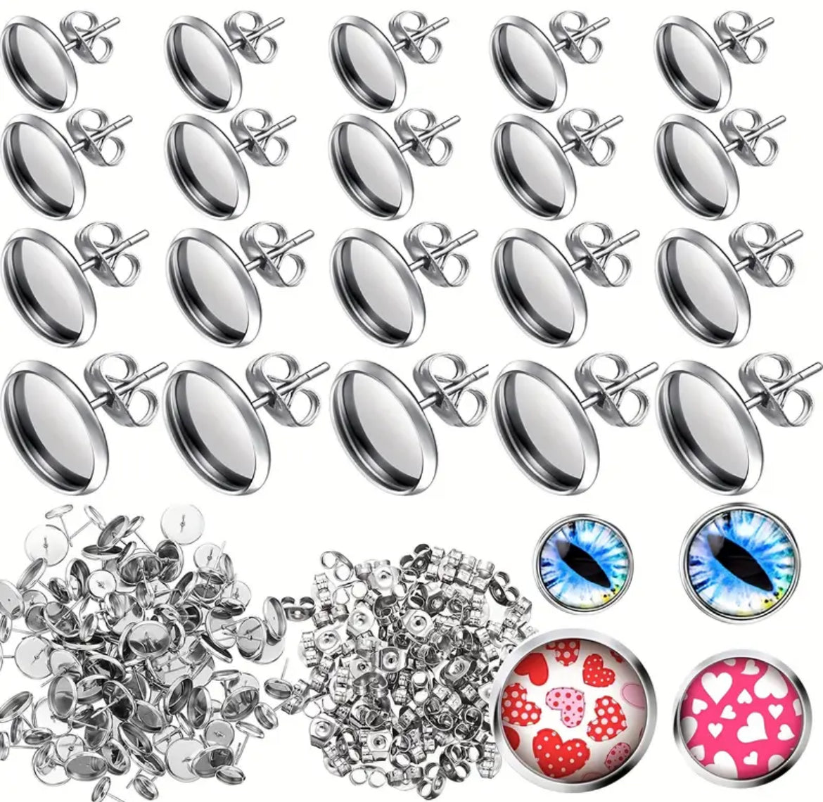 12mm Stainless Steel Blank Stud Earring Kit (60pcs)