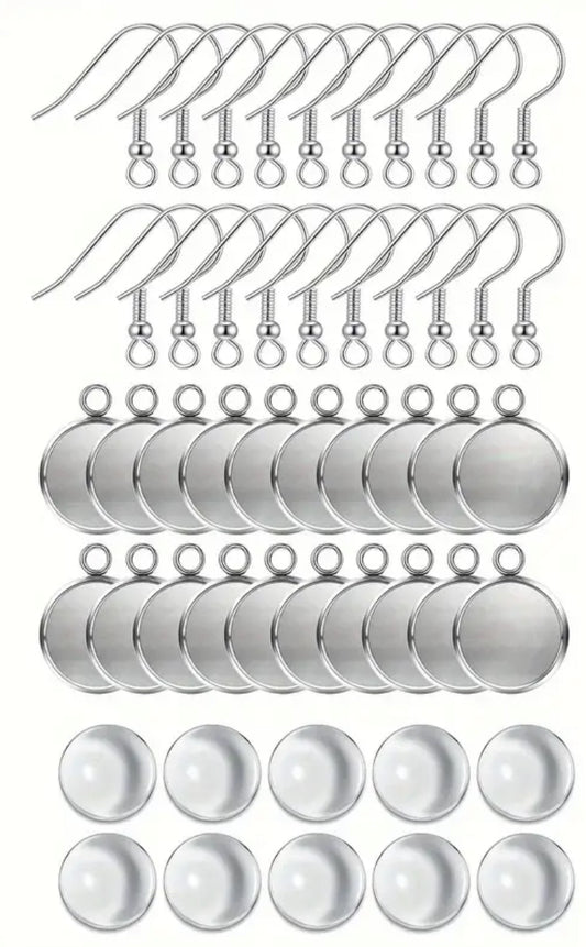 piece Stainless Steel Earring Hooks & Blank Settings Kit