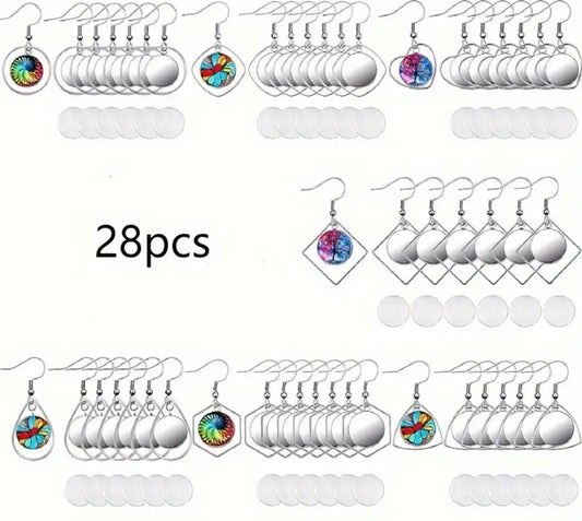 28-piece Stainless Steel Earring Border Kit with 12mm Glass Cabochons
