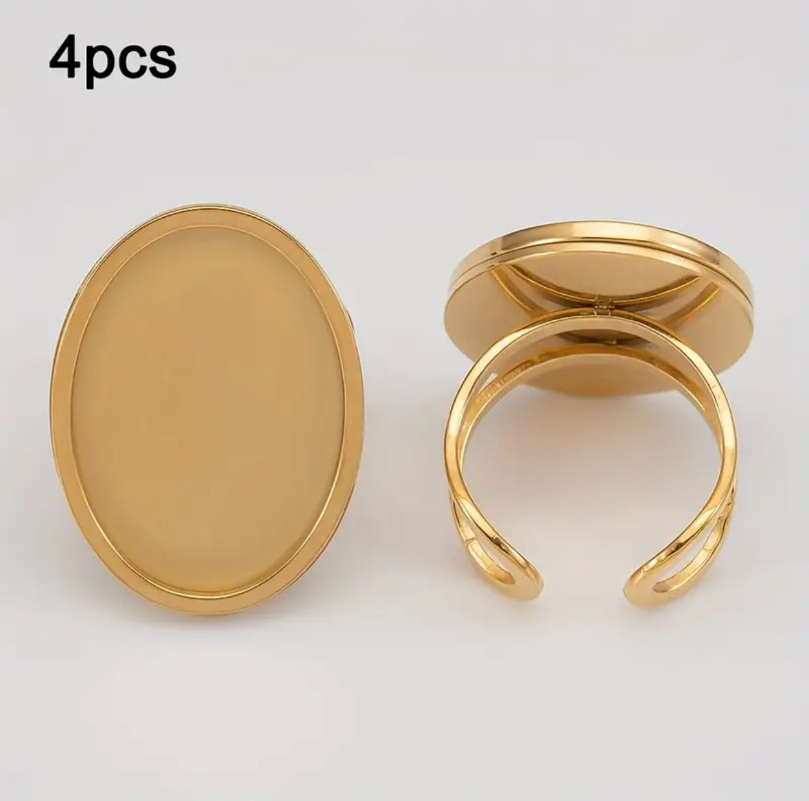 4-piece Stainless Steel Blank Oval Ring Settings - 1.8cm x 2.5cm