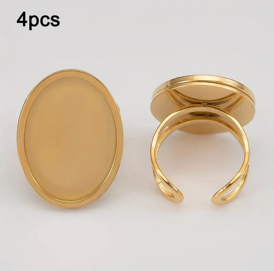 4-piece Stainless Steel Blank Oval Ring Settings - 1.8cm x 2.5cm