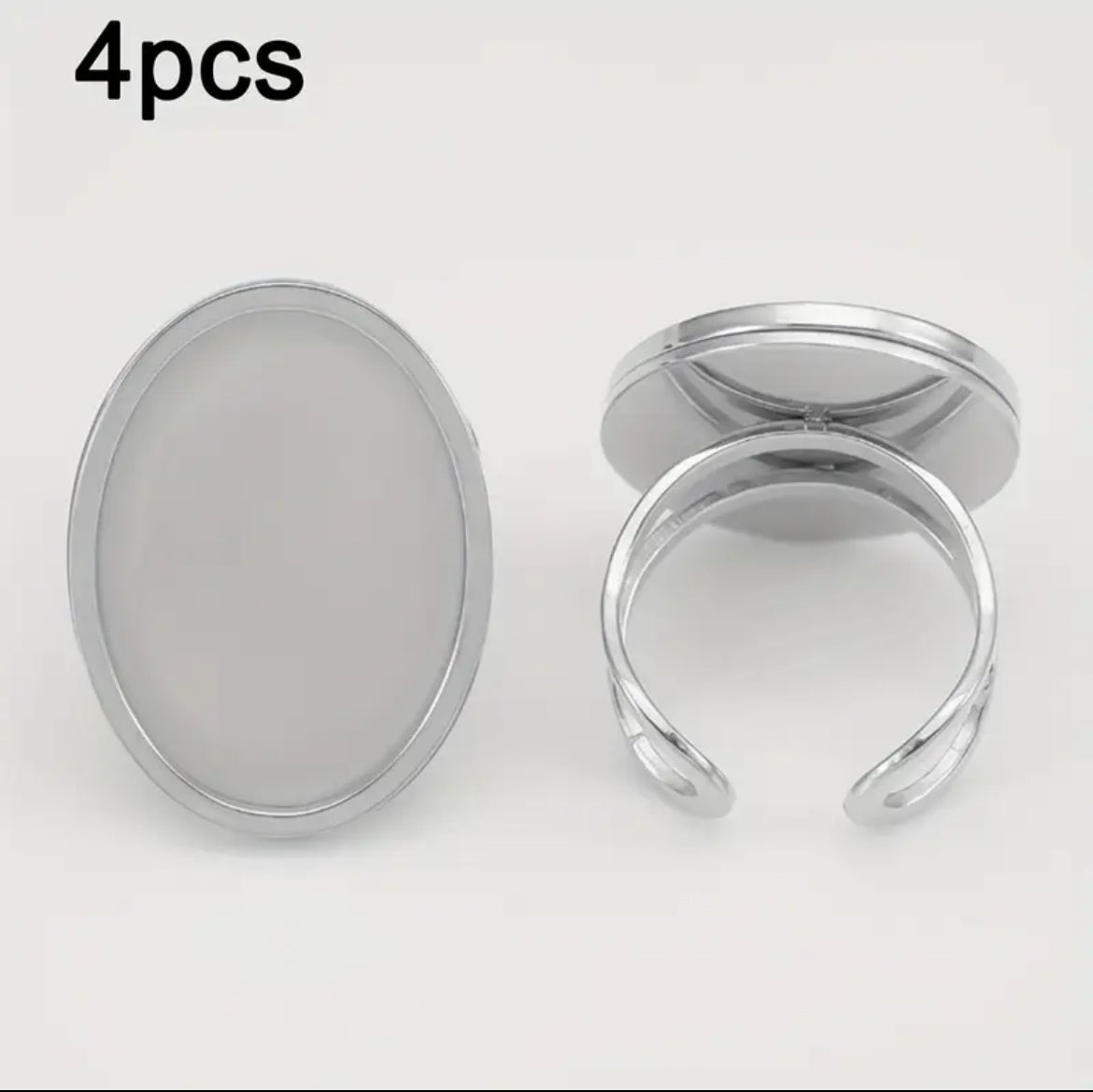 4-piece Stainless Steel Blank Oval Ring Settings - 1.8cm x 2.5cm