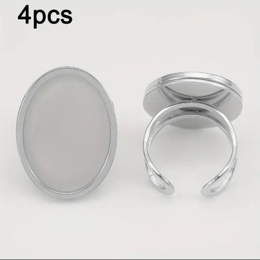 4-piece Stainless Steel Blank Oval Ring Settings - 1.8cm x 2.5cm