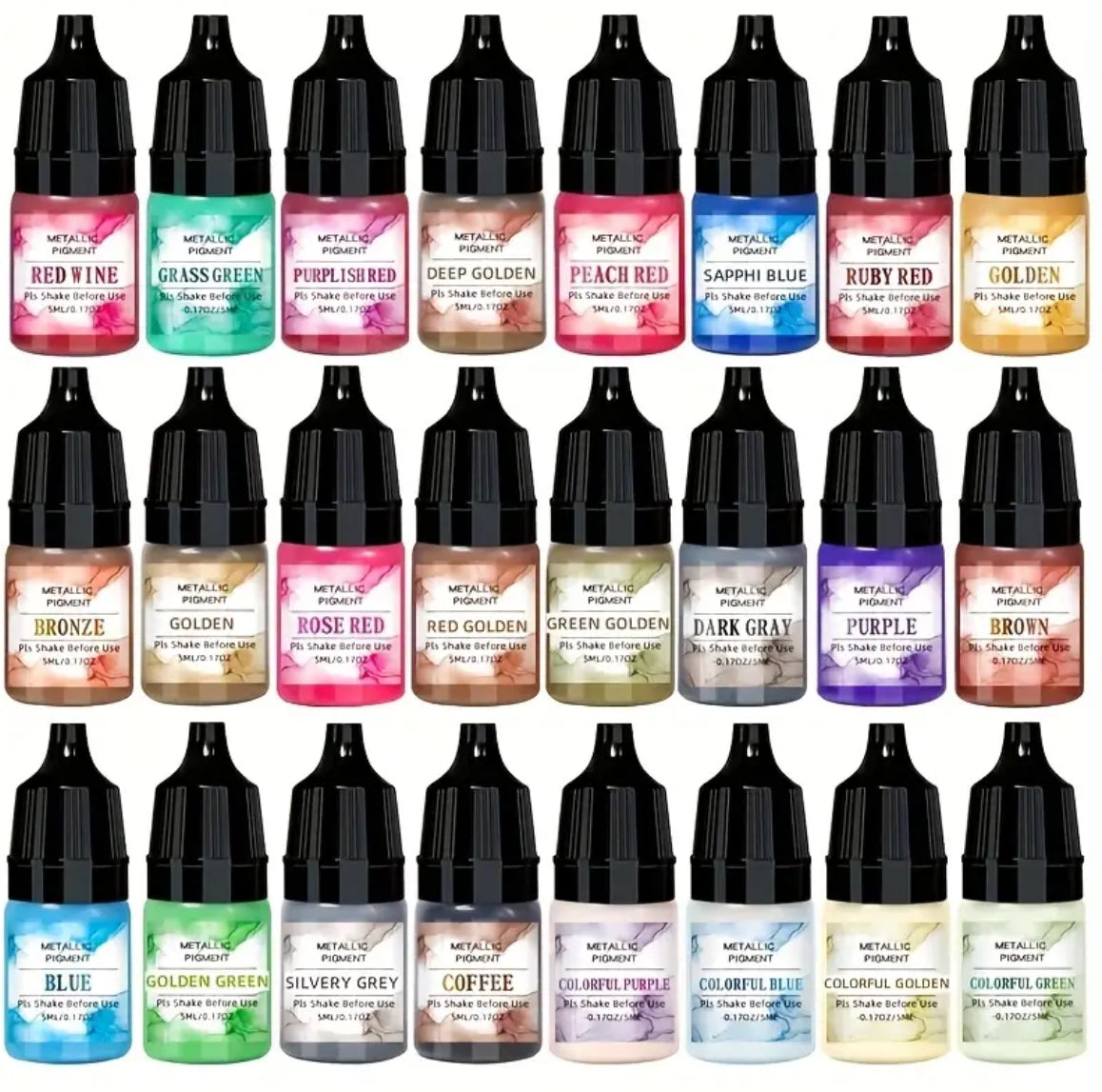 24-Color Metallic Pigment Set for Resin (5ml each)