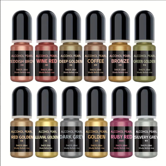 12-Bottle Metallic Alcohol Pearl Pigment Set (5ml each)