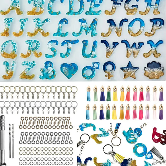 168pcs Obverse Alphabet Resin Mold Keychain Kit