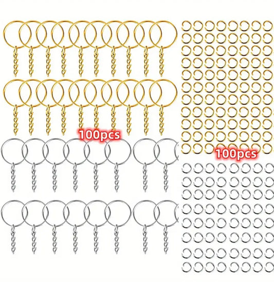 200pcs Silvery & Golden DIY Metal Keychains set: